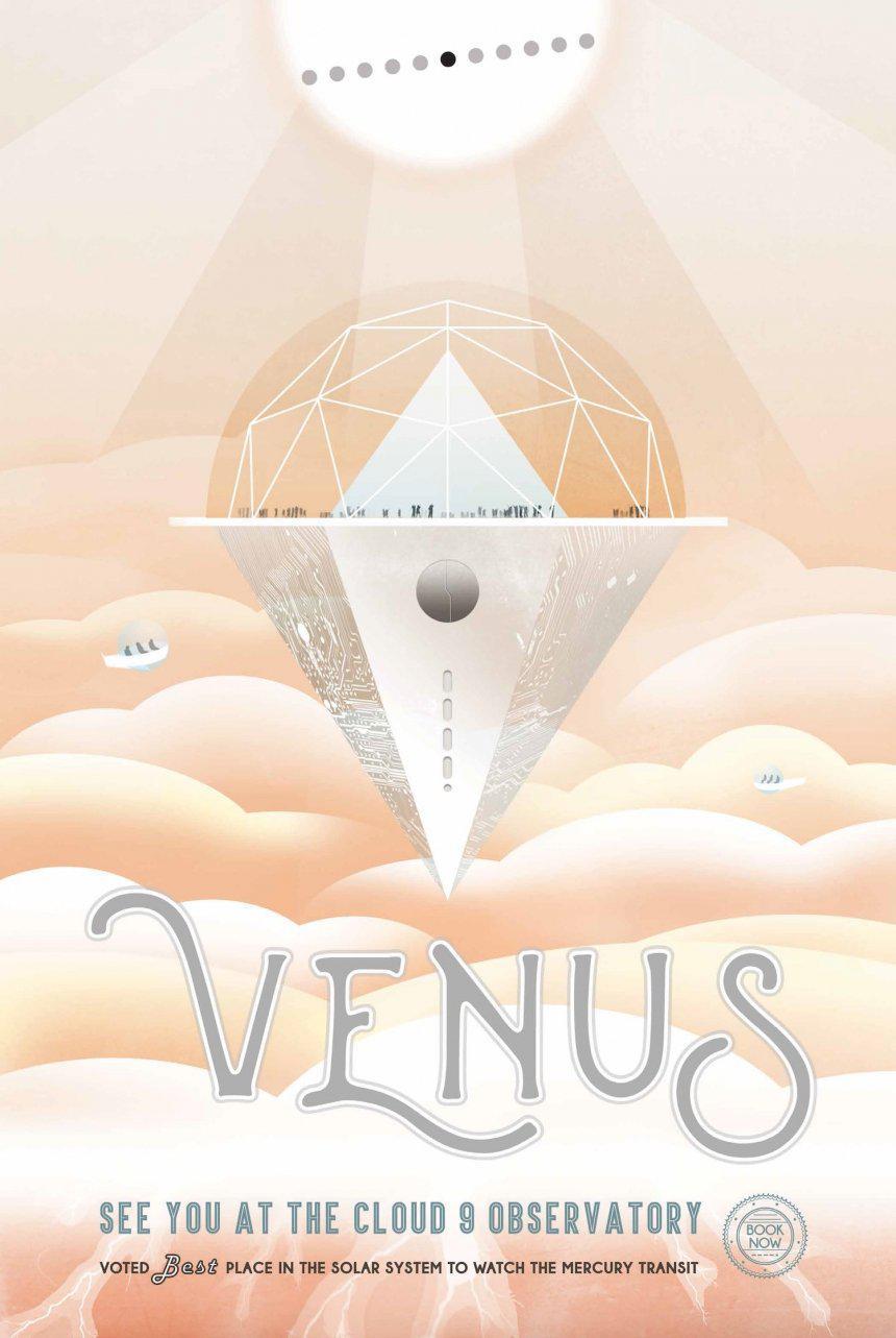 VENUS We tried a few different designs for Venus, starting with the surface, but the intent was to show things people might find pleasant, and Venus' surface is anything but.