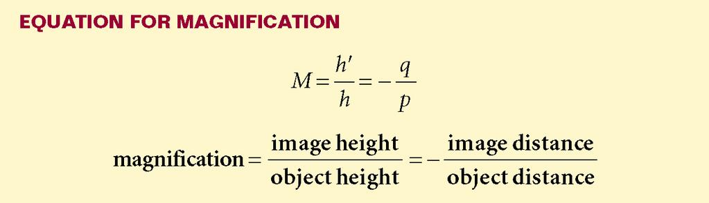 Light and Reflection Section 3 Equation for Magnification h is positive if it