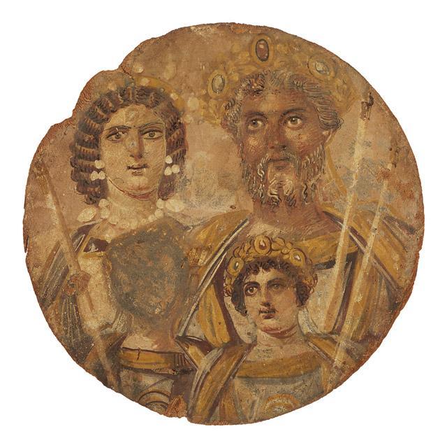 Title: Septimius Severus, Julia Domna, and Their Children, Geta and Caracalla Medium: Painted wood Size: diameter 14" (35.6 cm) Date: c.