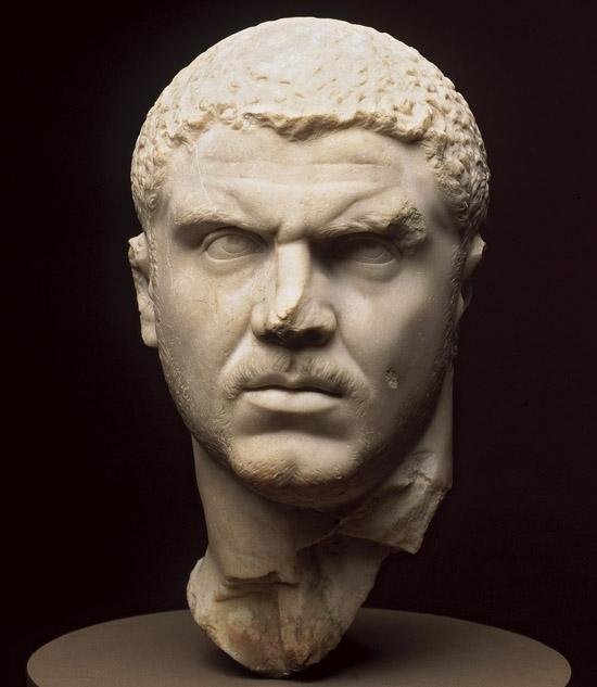 Title: Caracalla Medium: Marble Size: height 14 ½" (36.2 cm) Date: Early 3rd century CE Describe his expression?