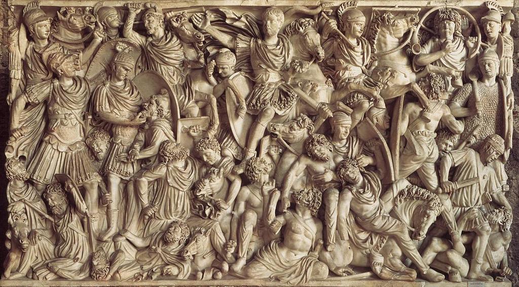 Title: Battle Between The Romans and The Barbarians, detail of the Ludovisi Battle Sarcophagus Medium: Marble Size: height approx. 5" (1.52 m) Date: c.