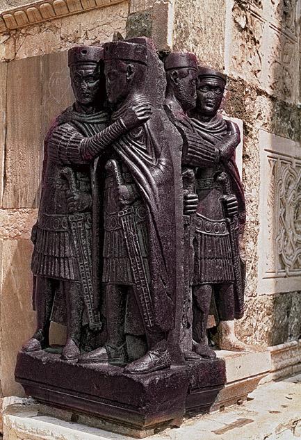 Title: The Tetrarchs Medium: Porphyry- Purple Egyptian stone hard to carve Size: height of figures 51" (129 cm) Date: c.