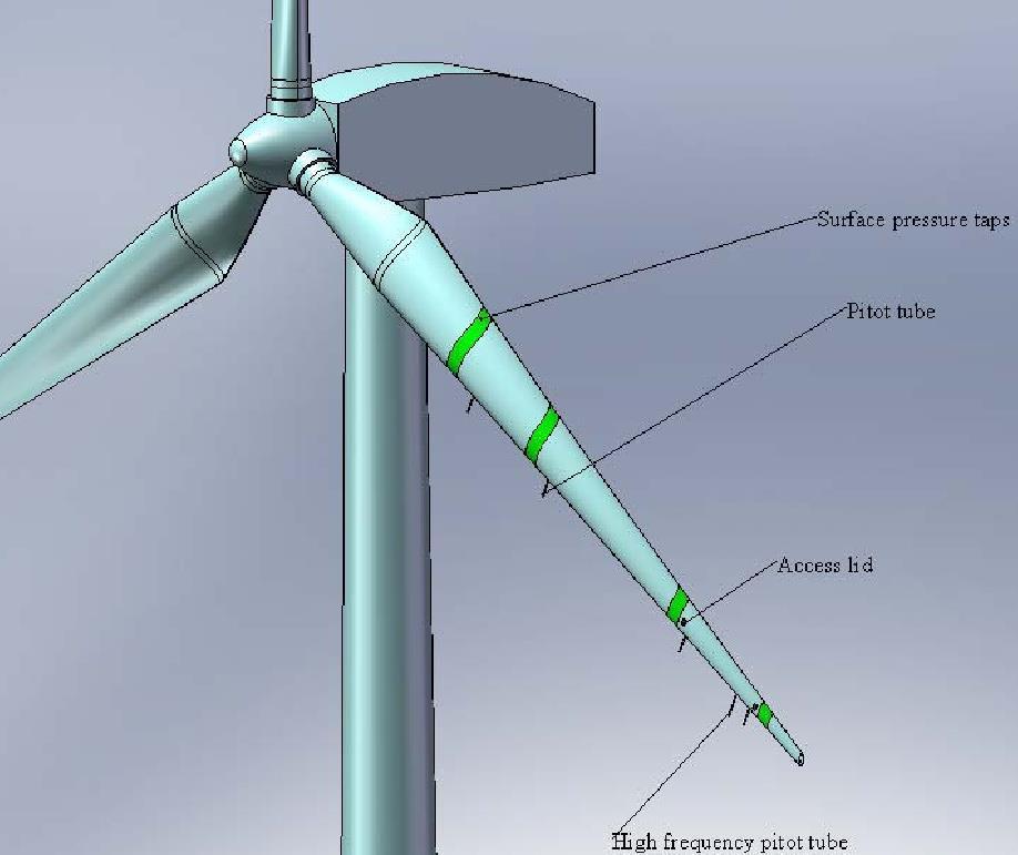 Measurement on a full scale rotor blade, 80m rotor, 2MW turbine - - DANAERO MW project 2009 surface pressure and inflow with five hole pitot tubes measured at 4 radial stations 60 flush mounted