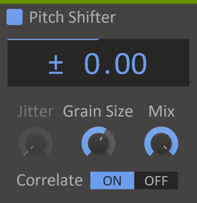 Pitch Shifter The Pitch Shifter will adjust the pitch of the input signal up or down. Pitch How much to adjust the pitch, in semitones. Jitter How much randomness to add to the pitch.
