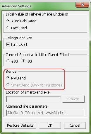 Initial Value of Fisheye Image Enclosing: If you select Auto Calculated, Panoweaver will calculate Fisheye Image Enclosing automatically; If you select Last Used, then Panoweaver uses values used