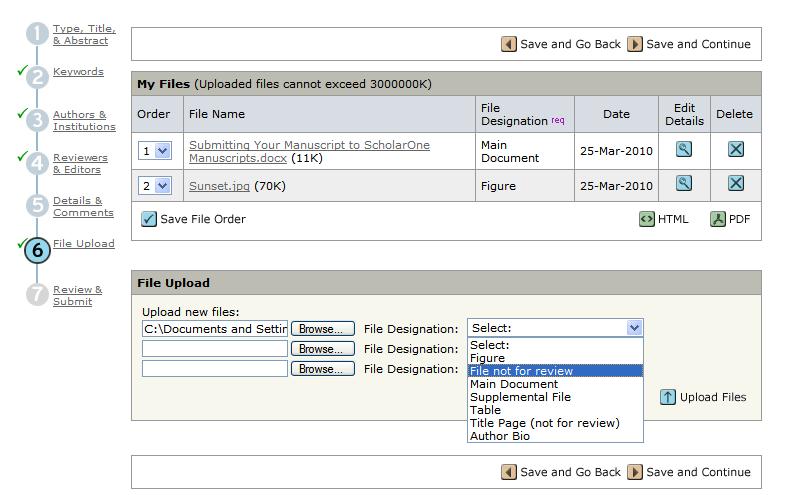Uploading your Files: Designate your files according to the file designations that you will find in the drop-down menu.