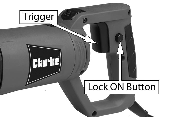 OPERATION TO SWITCH ON THE SAW 1. Squeeze the trigger. The saw will start. The speed can be increased by increasing the pressure on the trigger. TRIGGER LOCK FEATURE.