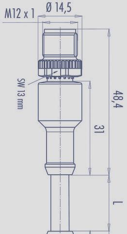 Connector housing PUR Cable sheath PUR Ø = max. 7.2 mm, -25 C...+85 C (moved) Wires PP 2x 0.25 mm 2 + 2 x 0.