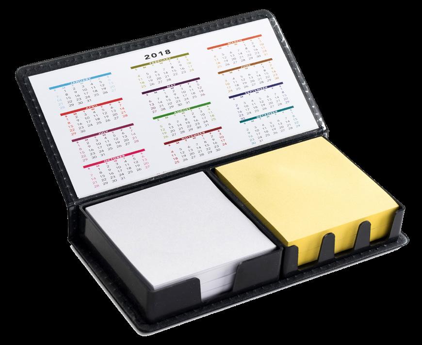 ColorBurst Vinyl case holding 100 yellow sticky notes and 100 sheets of paper. 2 year calendar. Full-color digital imprint. Set-up charge $30 (g). Individually boxed.