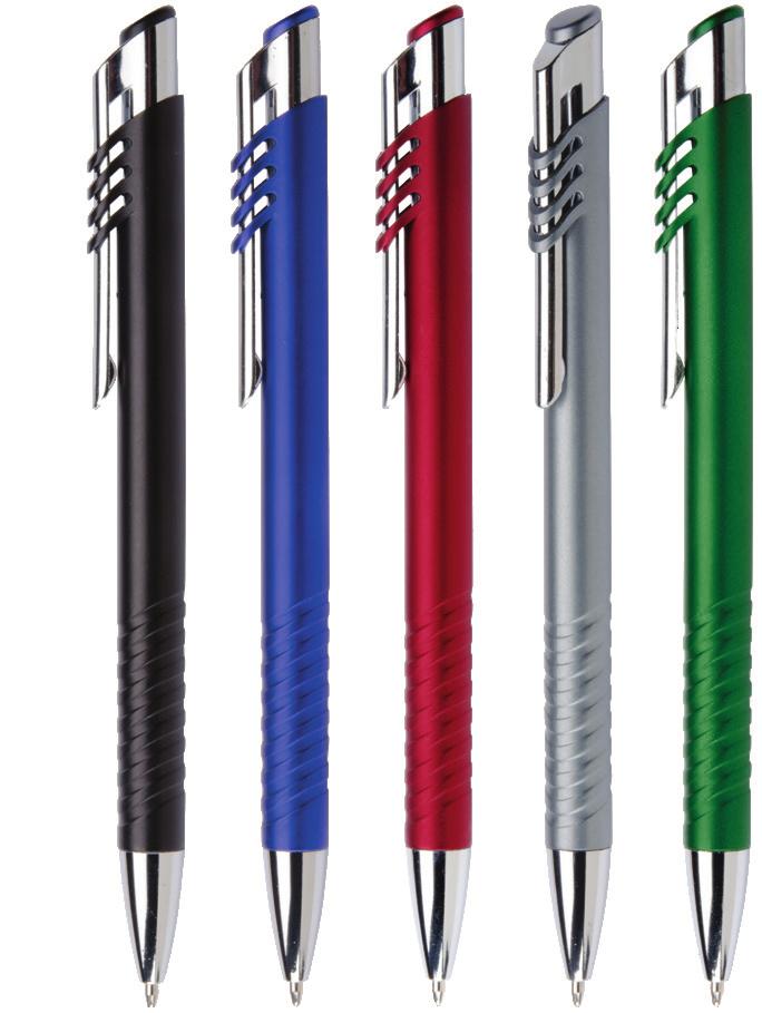 PLASTIC PENS Plastic retractable pen with chrome trim.