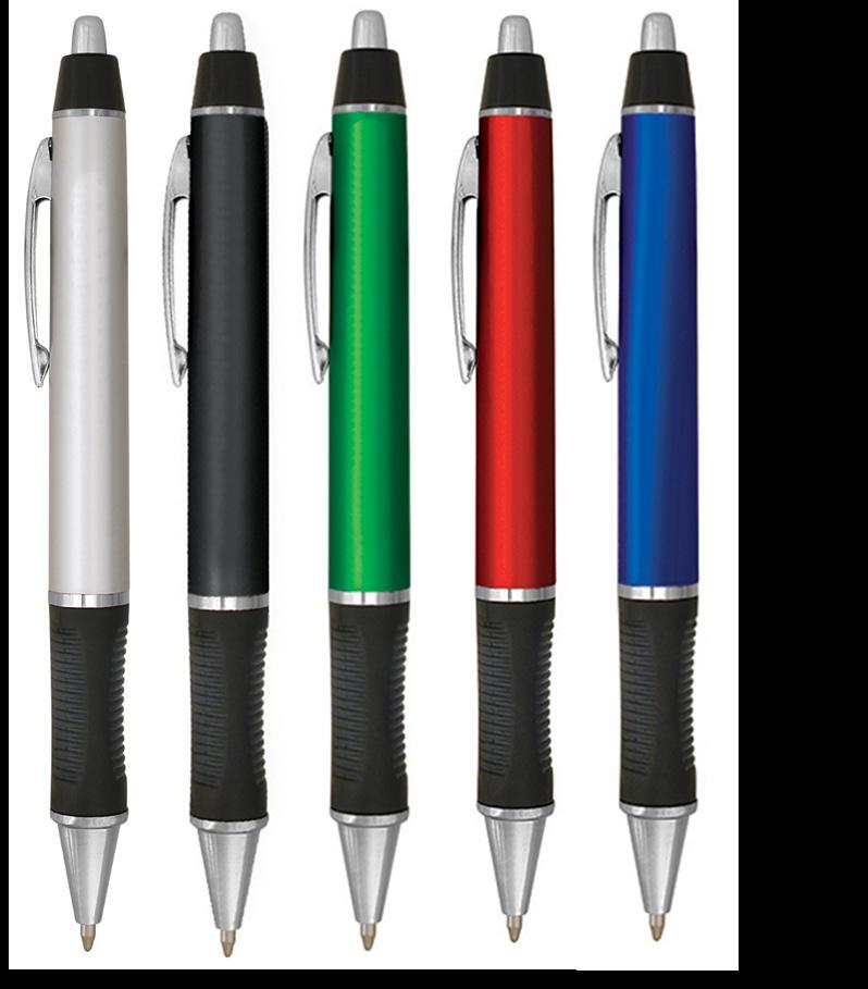 The Elite Style E-1 Made With Pride Plastic retractable pen with black grip and chrome trim.