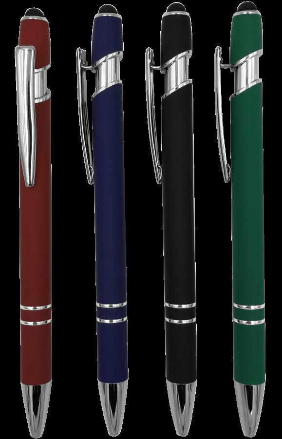 The REGAL RUBBER Style: MS-8 Made With Pride Rubberized metal retractable pen/stylus combination. Stylus nib at the top of the pen. Choose from black, burgundy, blue or green.