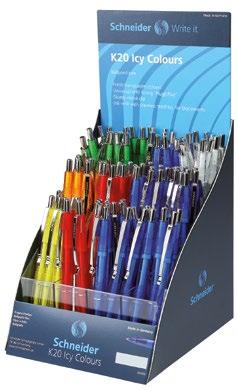 K 20 Icy Colours Ballpoint pen in fresh transparent colours Replaceable refill M with wear-resistant stainless steel tip Barrel colour = ink colour Assorted selection (S) = blue ink Waterproof
