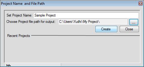 'Sample Project'. Choose a file path to save your project output files.