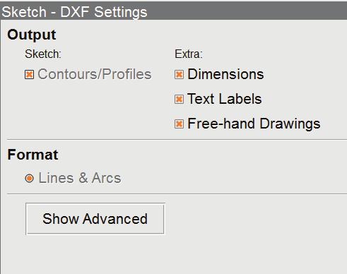 : projections lines (from 3D to 2D) Level-symbol : water-leveled plane (if inclino) FORMAT You can opt between different DXF formats SKETCHES