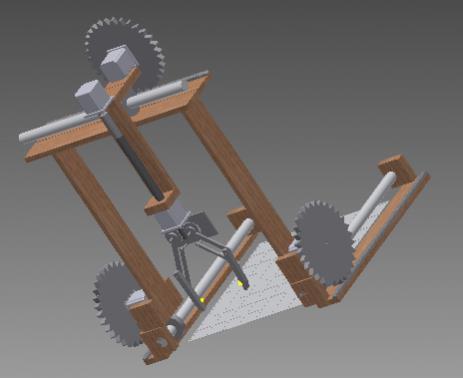 We first created the basic 3-D design of our mechanical model virtually using Autodesk Inventor.
