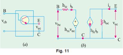 (c) Hybrid CC Circuit The hybrid equivalent of a transistor alone when connected in CC Configuration is shown in Fig.11( b).
