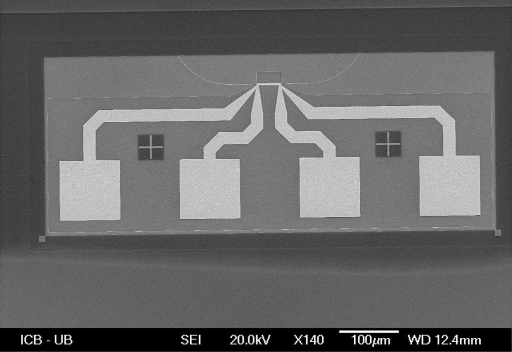 Figure 3.15: SEM micrograph of the MZI switch after the gold level fabrication.