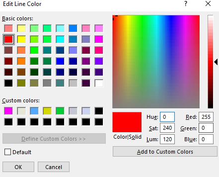 Press a color and click Define Custom Colors Pick the color red RGB(255,0,0) for cutting