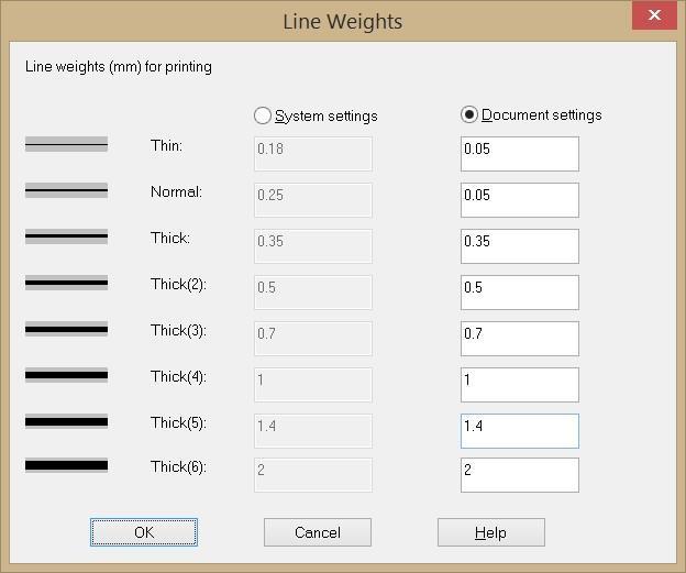 - Lastly, press Line Weights and make sure that