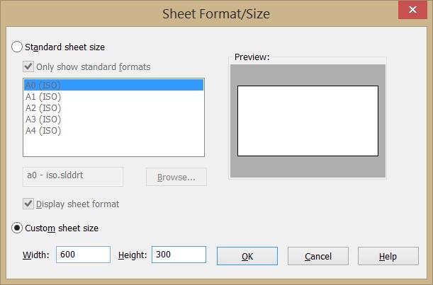 Of the two options, Custom sheet size is to be selected.