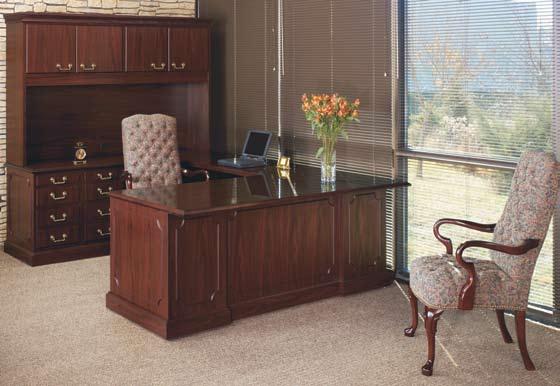 Bedford Mahogany 72W x 108D x 77H TRM3048ARH TRM3041 TRM3075L TRM3071 Shown with 4057 & 4053 Influence of generations Bedford brings old world excellence to the modern office with a complete