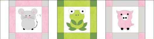 Using the baby quilt diagram as a reference, lay out four 2½" x 9½" strips and three appliqué blocks in a