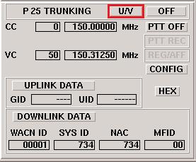 You still enter in the appropriate channel/frequency combination, however, you'll note upon selecting the U/V mode, that an additional button named "CONFIG" pops up under the REG/AFF indicator