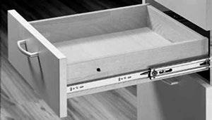 126 Drawer Box Guides Blum Drawer Guides Full extension concealed drawer runners For 5/8" maximum drawer side thickness Rear tilt adjustment Concealed roller carriages with permanently lubricated