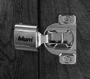 Blum Hinges 81 Features: 105 opening angle One piece assembly Wraparound or edge mount 7/16" cup depth ±1/8" height adjustment ±1/16" side adjustment +/2", -1/2"
