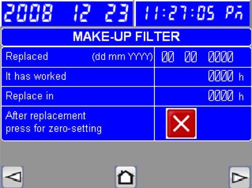 SCREEN 11, 12, 13, 14 FILTERS 11 12 13 14 MAKE UP FILTER Screen 11 EXHAUST FILTER Screen 12 CEILING FILTER Screen 13 FLOOR FILTER Screen 14 The following details are specified for the make-up filter: