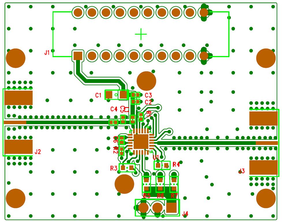 BVA4B -4 MHz Figure. Evaluation Board Schematic Figure 4. Evaluation Board PCB Table 8. Application Circuit Freq. Application Circuit Values Example IF Circuit ~MHz RF Circuit MHz ~.7GHz RF Circuit.