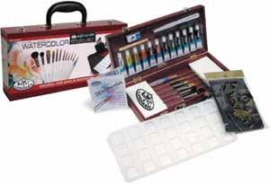 Charcoal, 3 Charcoal Pencils, 2 Blending Stumps, Sandpaper Block, Kneadable Eraser, Sharpener, Wooden Carrying Case.