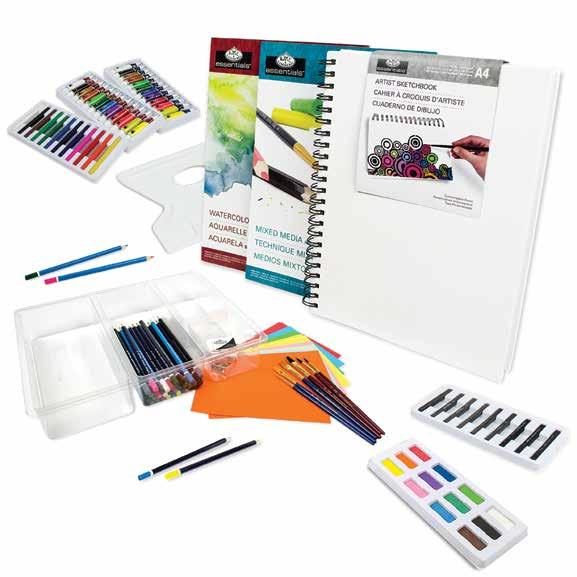 Charcoal Pencils 3 Charcoal Sticks 1 Sharpener 1 Kneadable Eraser 1 Eraser 1 Palette Knife 1 Palette 1 Artist Guide Booklet 1 Canvas-Covered Artist