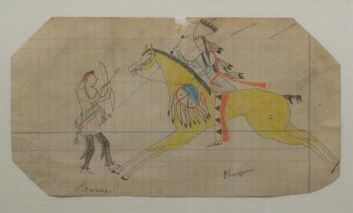 FROM THE ESTATE OF RICHARD HEADLEY The following seven superb ledger drawings, done in ink, pencil, and crayon, come from Captain Tilton s FT Reno Indian Territory scrapbook, circa 1870 and depict