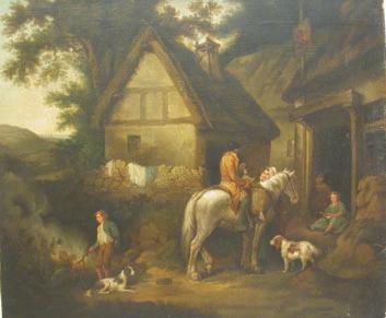 182. ATTRIBUTED TO GEORGE MORLAND (BRITISH 1763-1804) Traveler on Horseback with Family and