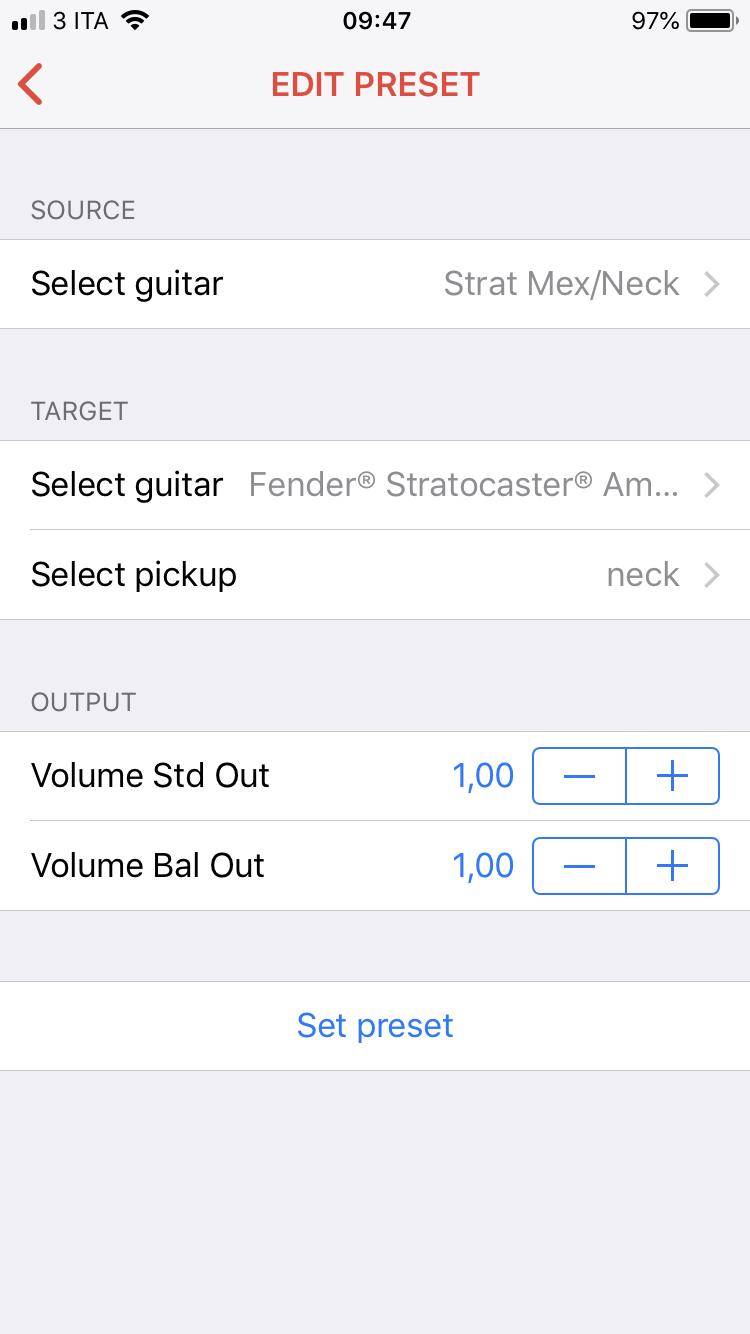 Step 4 Preset Section (Edit Preset) Change Source Guitar Select a new Target Guitar and its pickup Save the new edited preset NB: after the preset