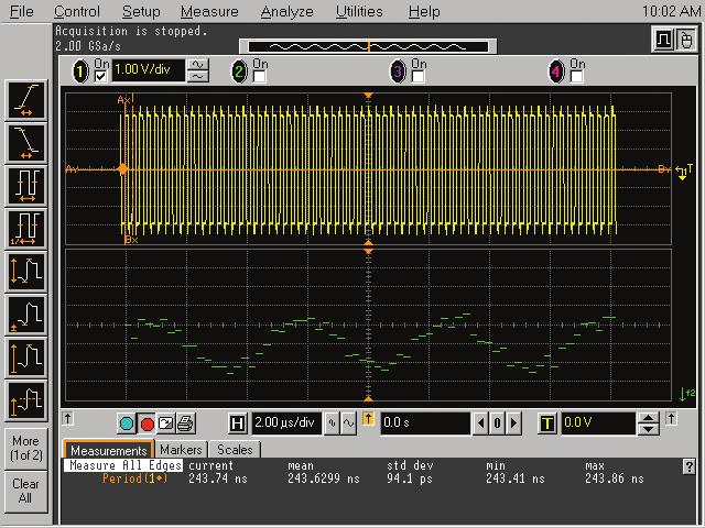 Jitter Measurement Techniques (continued) Measurement Function Agilent 54845A/B and 54846A/B Infiniium oscilloscopes can plot measurement results correlated to the signal being measured.