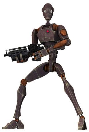 Brain Advanced Vocabulator (Capable of copying voice patterns) Equipment: E-5 blaster rifle Thermal detonator Vibrosword (For captains but sometimes used by personnel) Droid commando personal shield