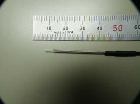 Figure 5 Photograph of a trially fabricated needle type miniature hydrophone with hydrothermally synthesized PZT poly-crystalline film Measurement of
