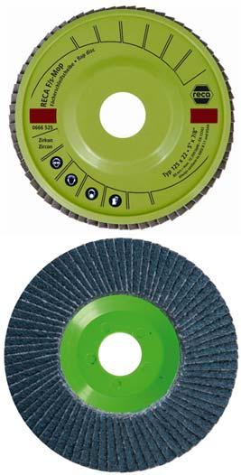 RECA Grinding Mops RECA F/S Mop RECA s best performing flap disc, with an offset plastic backing pad. Can be used on steel, cast iron and stainless steel.