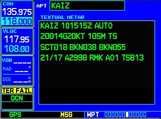 5.2.1 39BVerify Textual METAR To select the METARs Text Page: 1. Turn the larger outer knob on the right and move through the Page Groups until the WPT Page Group is selected. 2.