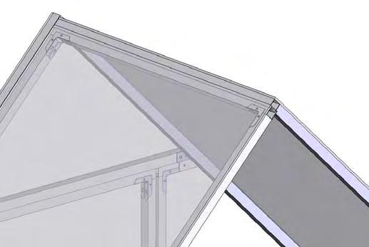 34. Secure the panel to the upper roof support plate and to the 3" x 3" square flat brackets as previously described. 38.