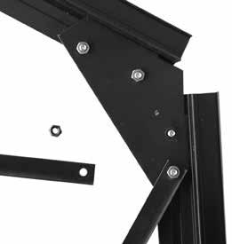 Attach the header and flat brackets between the vertical frame members as shown below.