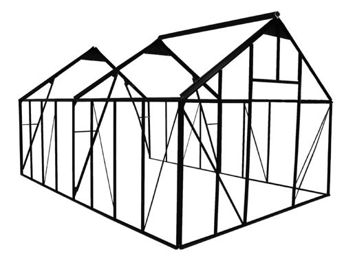104564 GREENHOUSE After installing the last two (2) sections of sidewall framing, take the assembled end wall frame (no door) and attach it to the end of the main frame. Complete these steps: 1.