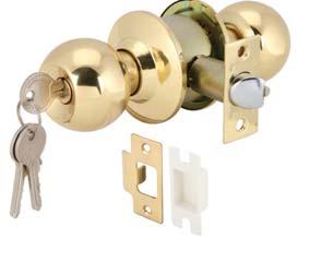 KNOB LOCKSET Suitable for flush timber or steel doors Safety bolt prevents the latch to be pushed back, e.g.