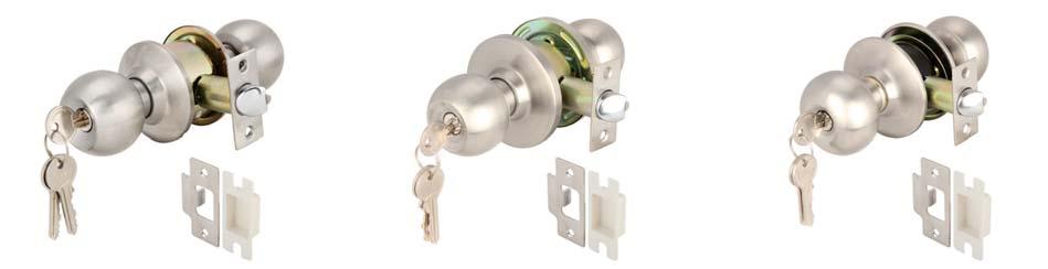 KNOB LOCKSET LIGHT DUTY - STAINLESS STEEL Suitable for timber or steel doors with one sided opening Suitable for door: - thicknesses (b): 28-45 mm - thicknesses (c): 35-45 mm 5 Pin tumbler lock