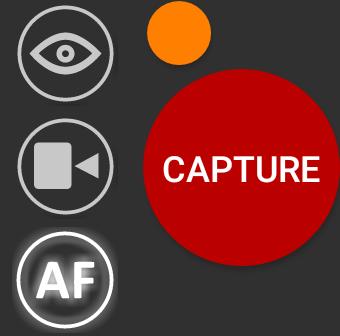 Camera Actions The red capture button initiates the camera trigger. The exact camera behavior is dependent on the camera and camera properties, most importantly the capture mode.