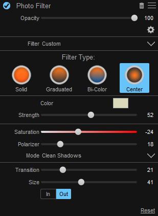 For instance, you can apply a Graduated filter and set it to blue to increase color intensity, or you can tame bright blue skies by adding a yellow or orange