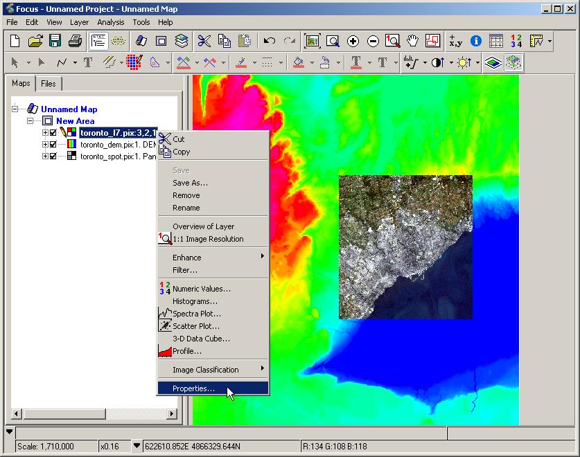 Geomatica I - Module 1: Visualizing Image Data Layer Properties Focus provides Properties dialog boxes for all layer types.